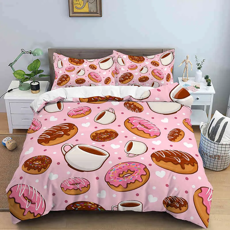 Snack housse de couette ensemble café pain beignet motif rose couette pour enfants adulte adolescent literie reine roi pleine taille jumelle