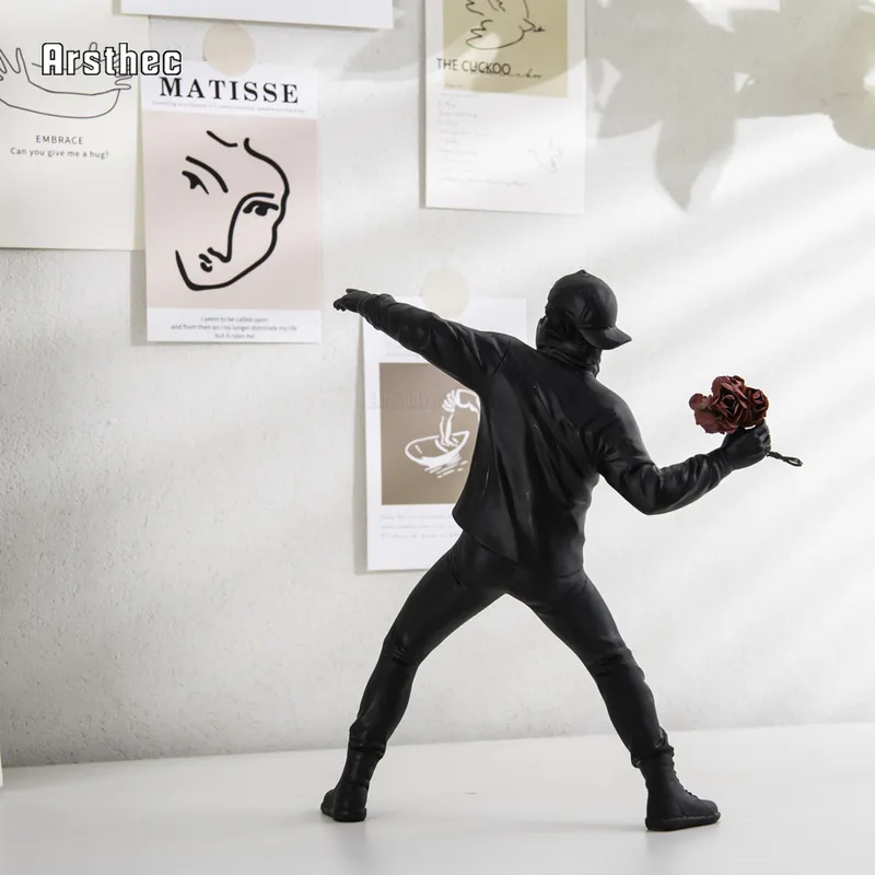 Arsthec Banksy Graffiti Pop Art Rzeźba Rzeźba figurki Wewnętrzne do estetycznej domowej biura