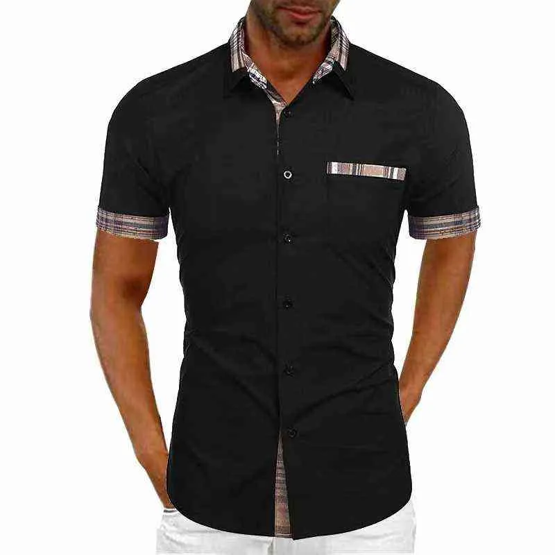 2022 NOWOŚĆ FASY CAMISA MASCULINA Koszulka rękawowa Mężczyźni Slim Design Formal Casual Dopasowanie męskiej sukienki Rozmiar S-3xl L220704