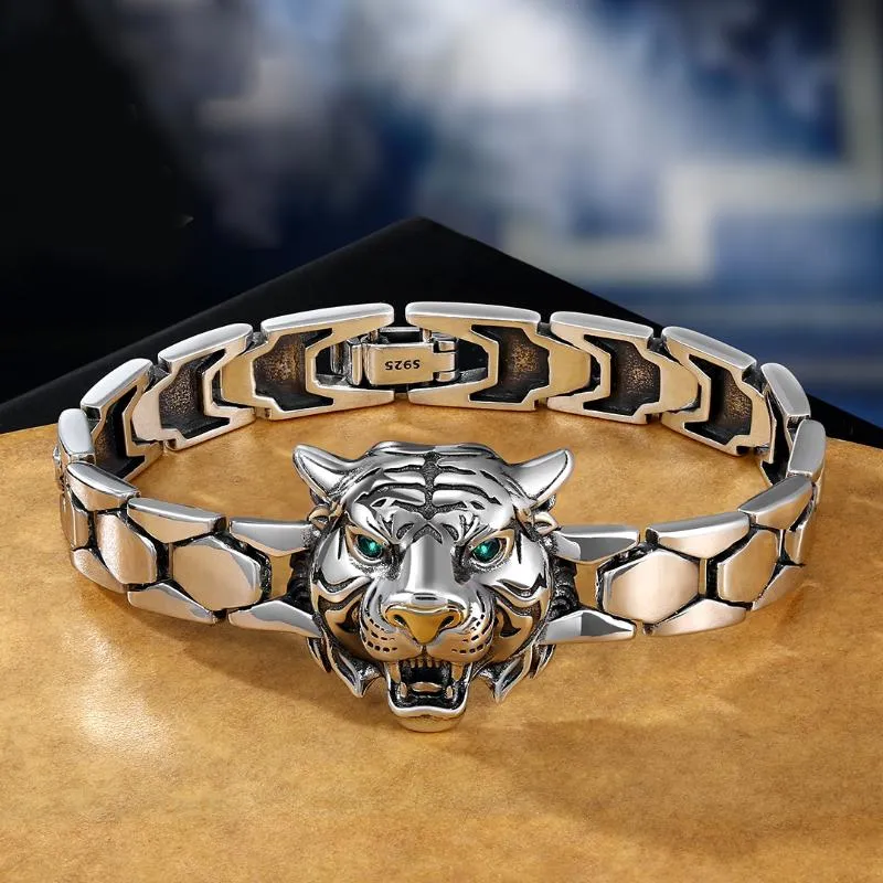 Catena a maglie Prepotente design retrò Orologio con testa di tigre con bracciale anno Uomo Hipster Personalità Accessori di gioielli in argento di moda222T