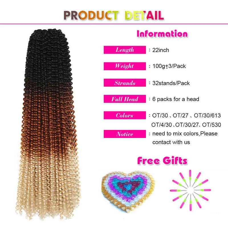 22 인치 프리 꼬인 열정 트위스트 크로 셰 뜨개질 머리카락 Ombre Bohemian Synthetic Braiding Extensions for Black Women Expo City 220610