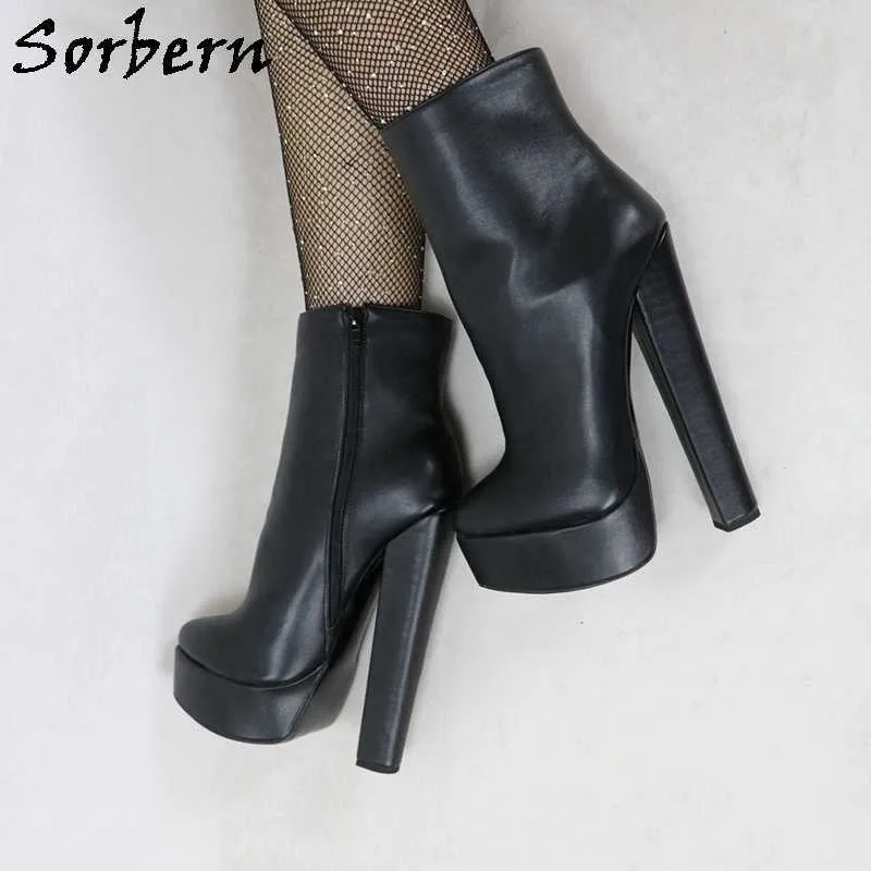 Sorbern 20cm 블록 발 뒤꿈치 발목 부츠 플랫폼 신발 크기 46 주문 - 주문 단단한 부티 unisex 스타일 chunky heels