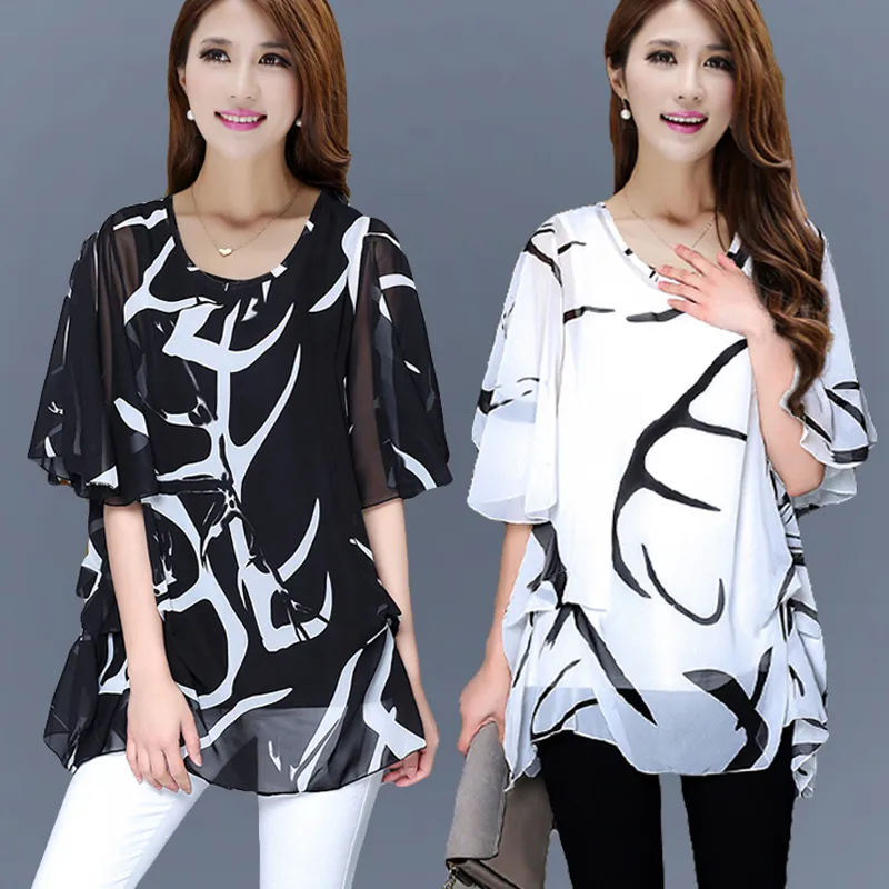 T-shirts T-shirts Plus Storlek 5xl 6xl Overweight Women Tops Tees Clothing Fashion Chiffon Summer Style Cloths Gratis 220402