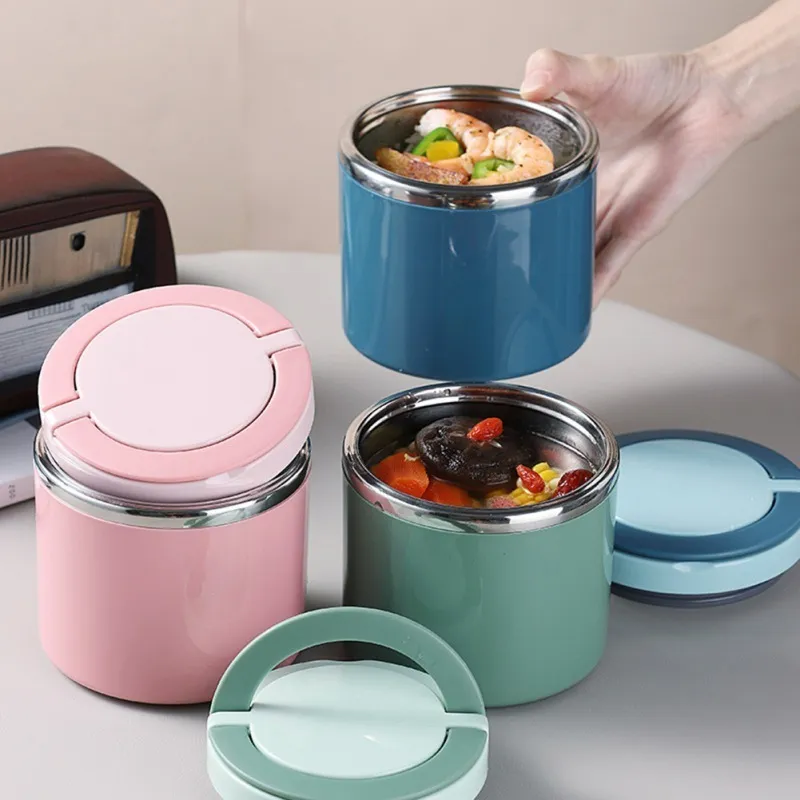 Déjeuner Bento Box En Acier Inoxydable Soupe Tasse Récipient Alimentaire Étanche Tasse Thermique Flacons À Vide Paille Peut Être Inséré 220408