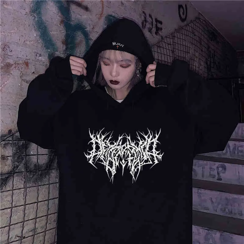 Ny gotisk överdimensionerad hoodie långärmad harajuku tröja män och kvinnor estetiska hiphop retro vänner vinter män