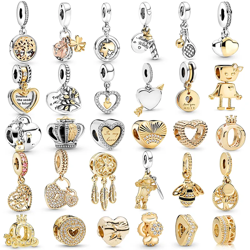 Nova popular alta qualidade prata esterlina 925 ouro contas de charme árvore da vida para pandora original diy pulseira colar colar de joias femininas