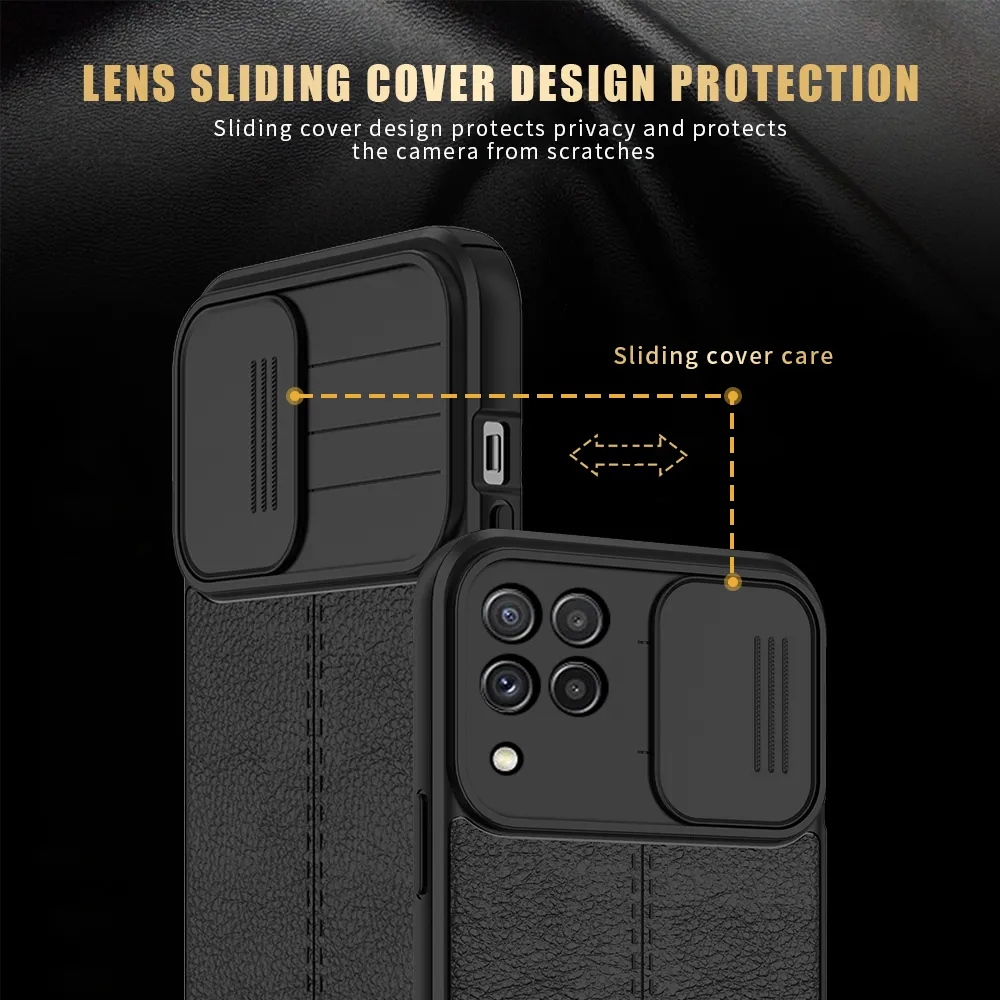 Matte Lederen Textuur Telefoon Gevallen voor Samsung Galaxy S21 Plus S20FE A72 A52 A32 A12 A51 A71 A31 M31 Schuif Camera-bescherming
