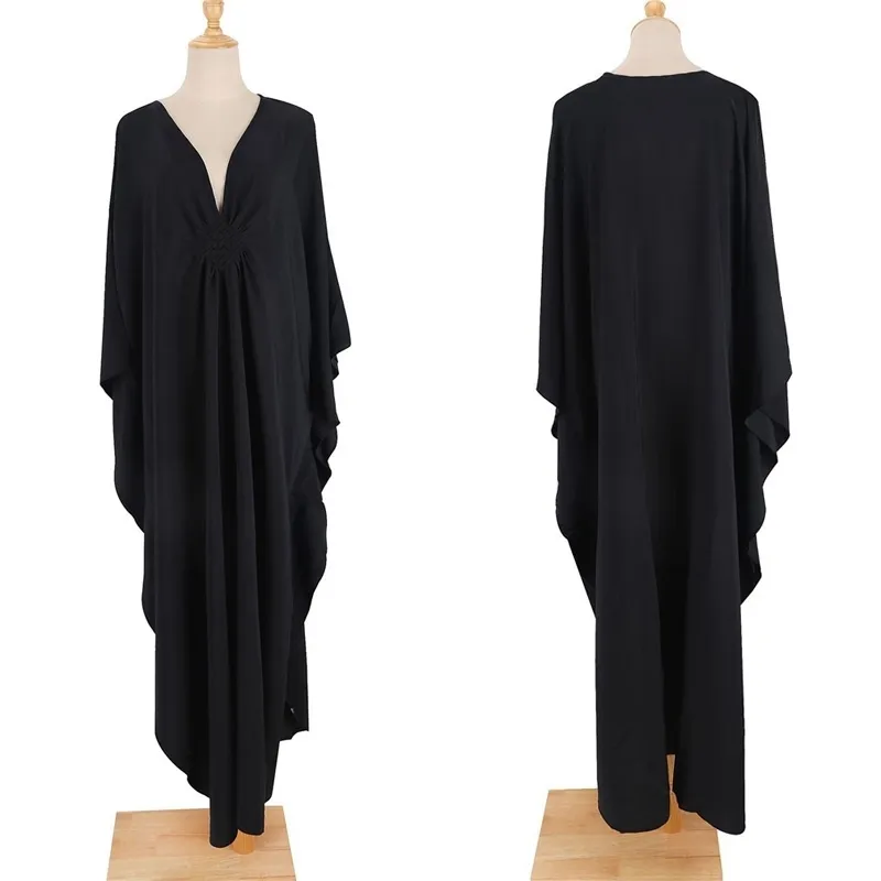 Griechische Göttin, reinweißes langes Kleid, atemberaubendes einfarbiges schwarzes Kaftan-Maxikleid mit Fledermausärmeln und hoher Taille für elegante Frauen 22048796216