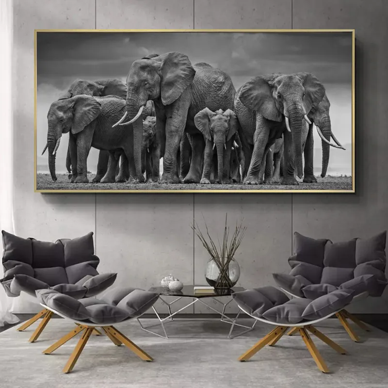 Modern White Black Animals Poster e stampe Wall Art Canvas Painting Immagini di elefanti africani soggiorno Cuadros Decor