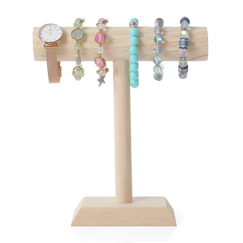 Портативный деревянный браслет -цепь T Bar Rack Devilery Display Stand для брачных часов для часовых ожерелья Home Organize Holder Showcase 220624