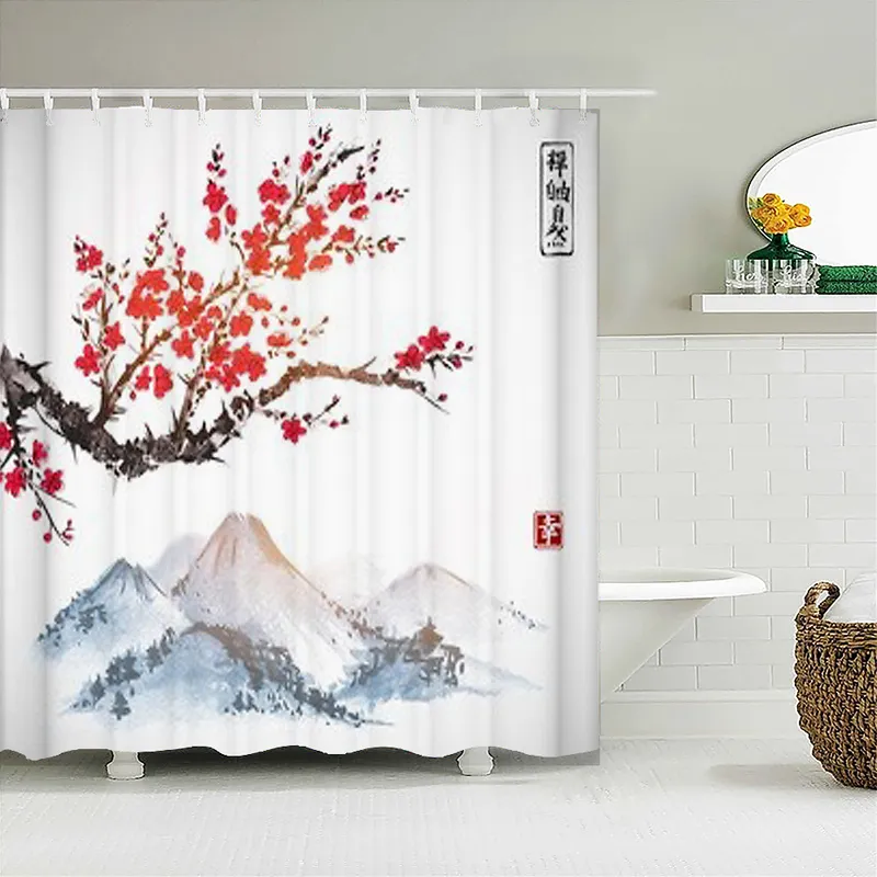 Style japonais 3D mont Fuji et rideau de douche imprimé fleur avec crochet paysage naturel décoration de la maison rideaux de salle de bain 220517