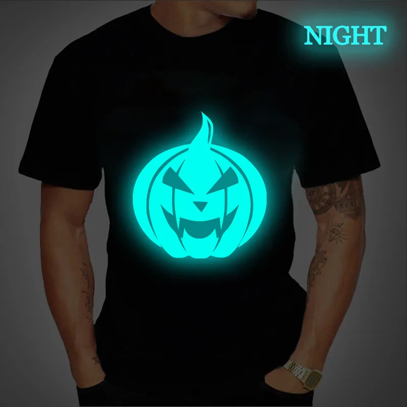 Högkvalitativ t -shirt mode överdimensionerad halloween pumpa tshirt herr casual o nack djävul luminös tshirt för man topp tees 220608