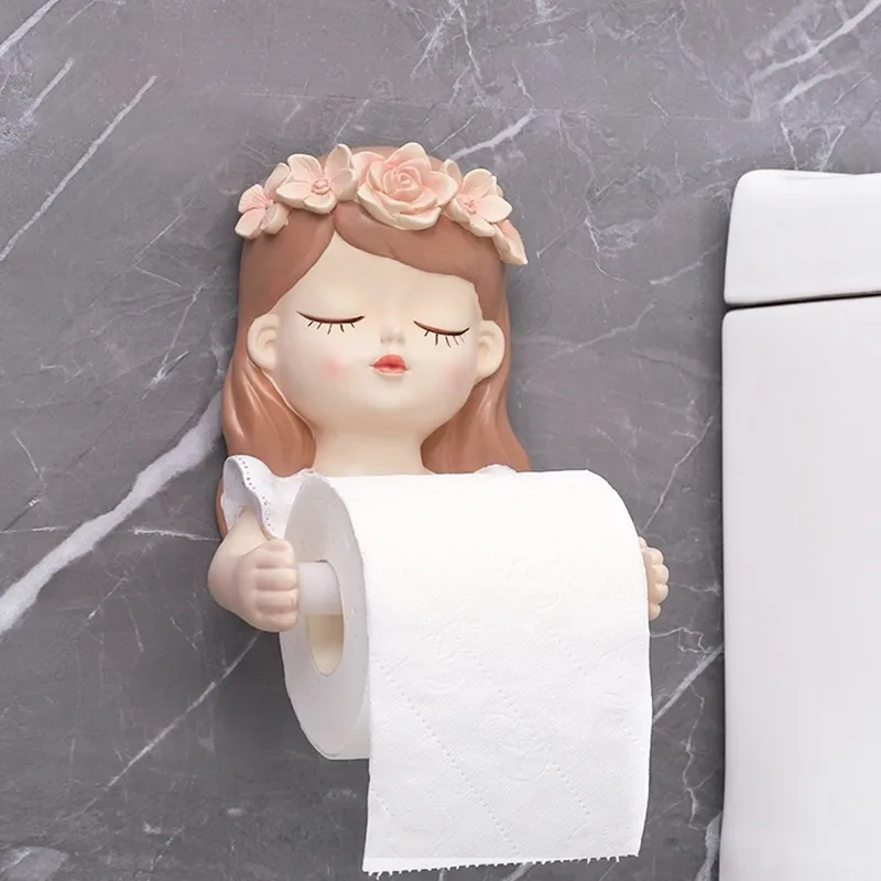 Ins Fairy Long Hair Lovely Girl Toilet Tissue Holder Bathroom Light Luxury Decoration Accessories 220611