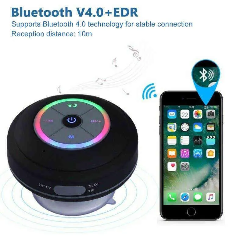 Portable Bluetooth Speaker Waterproof Wireless Hands-Free Speaker Shower Bathroom Swimming Pool Car Beach Outdoor Mini Speakers G220326