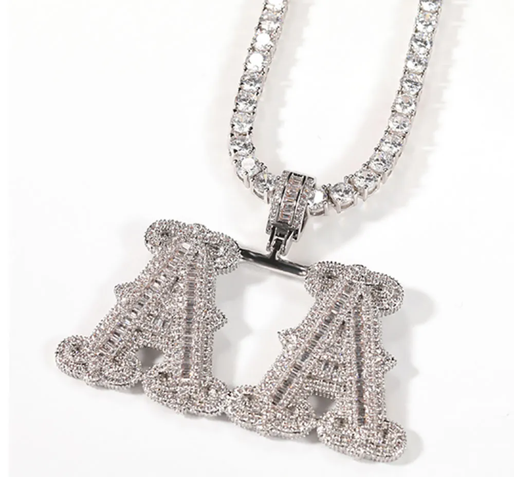 Gepersonaliseerde Custom Spike Baguette Brief Hanger Ketting Micro Verharde CZ Naam Charms Mode Hiphop Jewelry2907