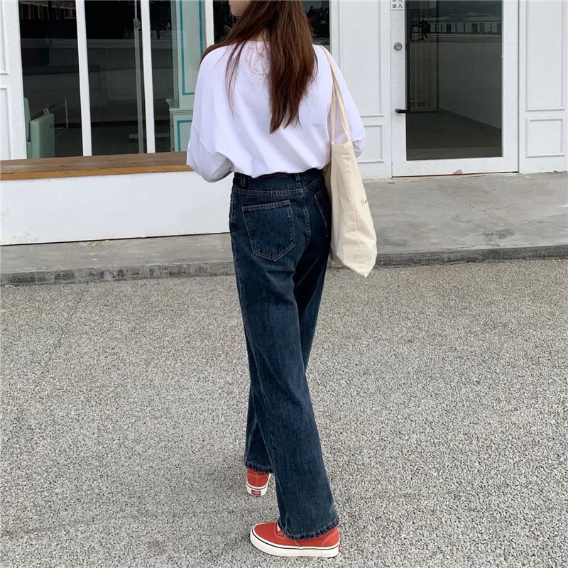 Прямая нога джинсы женские высокие талии широкие тонкие Свободные винтажные черные брюки Harajuku повседневная мама джинсовые длинные падты дамы 220402
