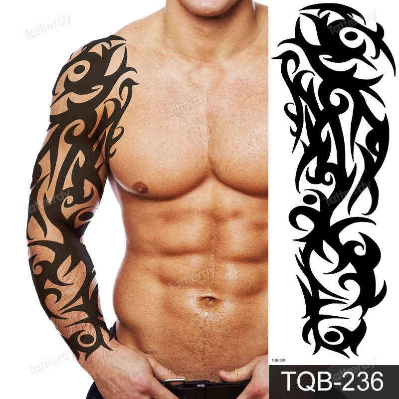 NXY Temporary Tattoo Full Arm s Large Black Totem Trial Boys Tatoo Fake Waterproof Skull Lion Sleeve Stickers Body Art Makeup 0330