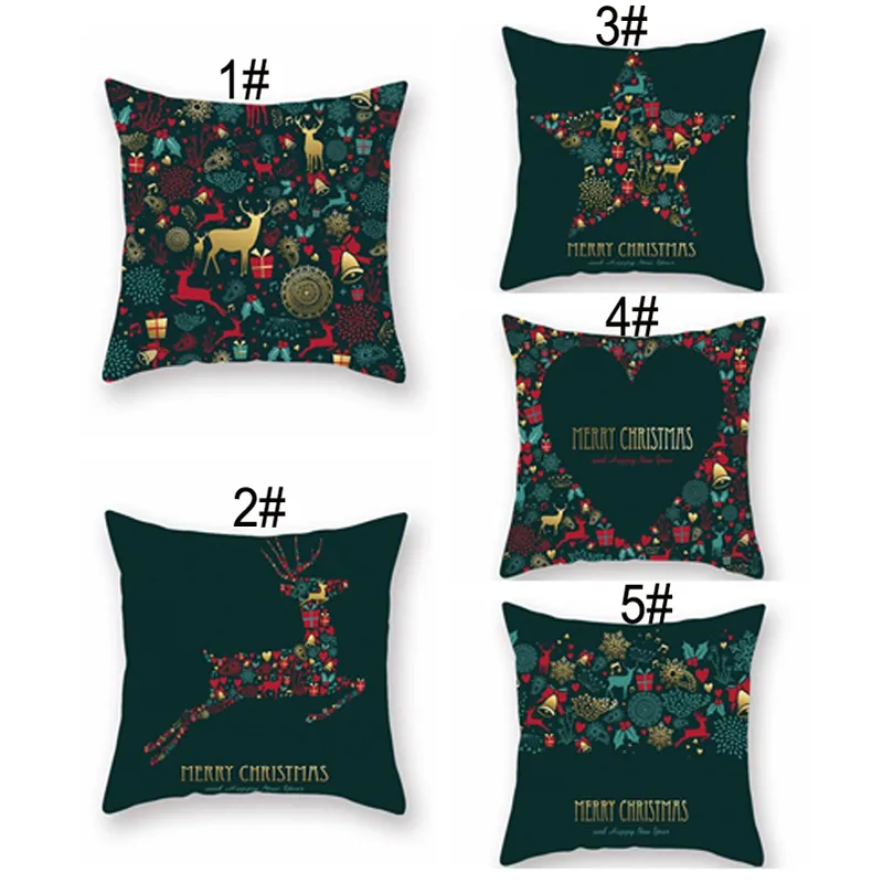 Christmas Red Green Pillow Cover Xmas Tree Elk Printing Pillowcase Peach Skin Pillow Cushion Covers Home Sofa Decoration BH7225 TYJ