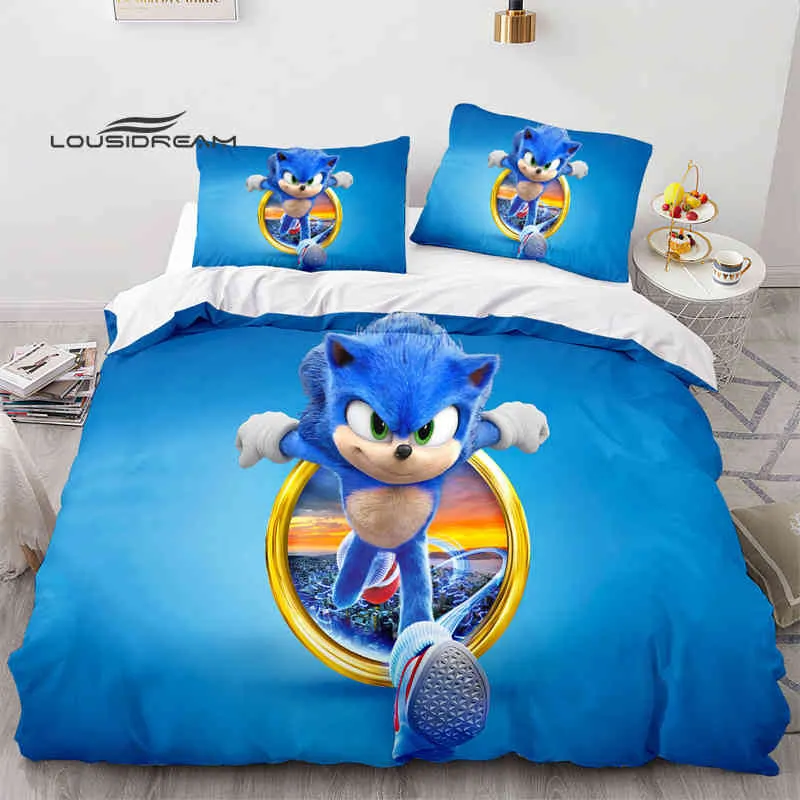 Cartoon Sonic Devet Cover Pillowcase Boy Kid Teen Girl Girl Covers Set Set King Queen Twin Comforter Sets