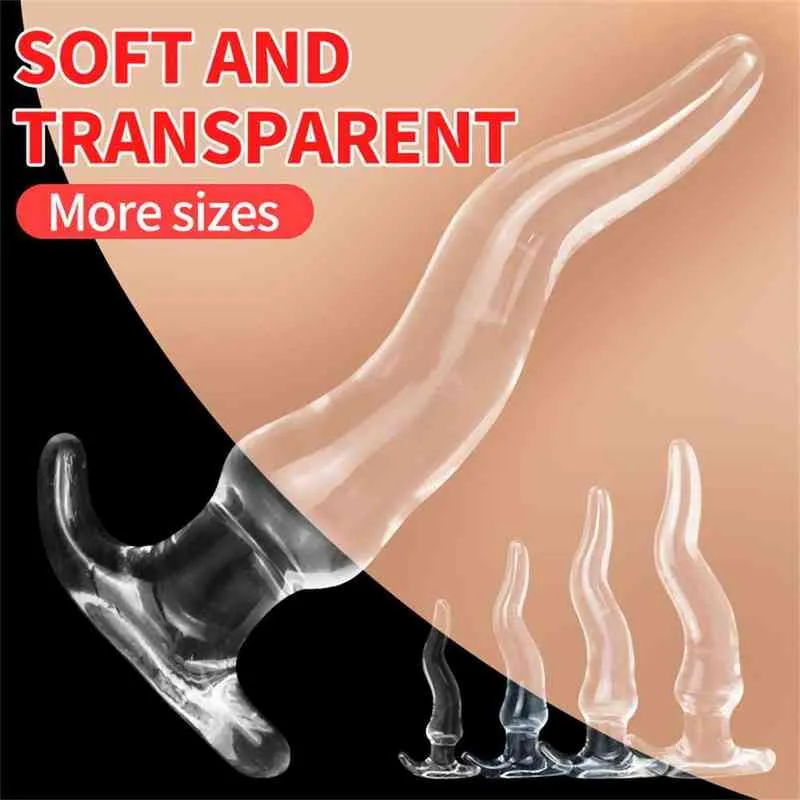 Nxy Anal Toys Transparent Butt Plug Soft Dilator Sex for Female Masturbator Prostate Massager Vaginal Stimulator Erotic Product 220506