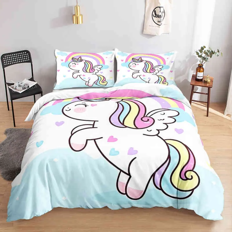 Parure de lit licorne colorée et lumineuse pour enfants, ensemble de literie pour filles, rose, housse de couette de luxe, King, Queen, Twin