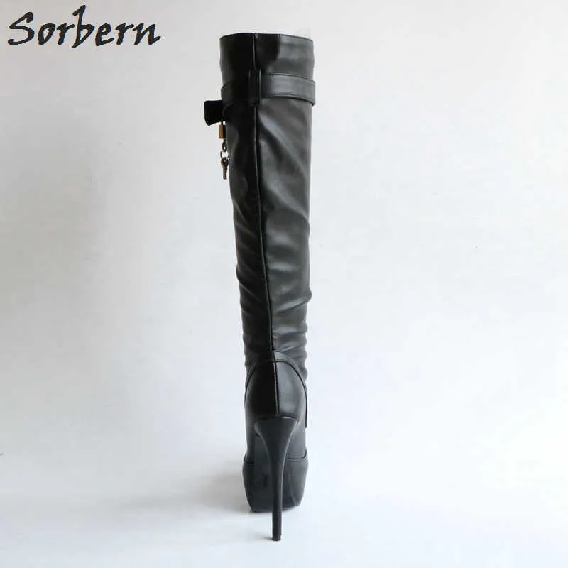 Sorbern BDSM BLDSM Zipper Zipper Botas Altas Para As Mulheres Plataforma Botas Fivelas Sapatos Sapatos Senhoras Salto Alto Novo Fit