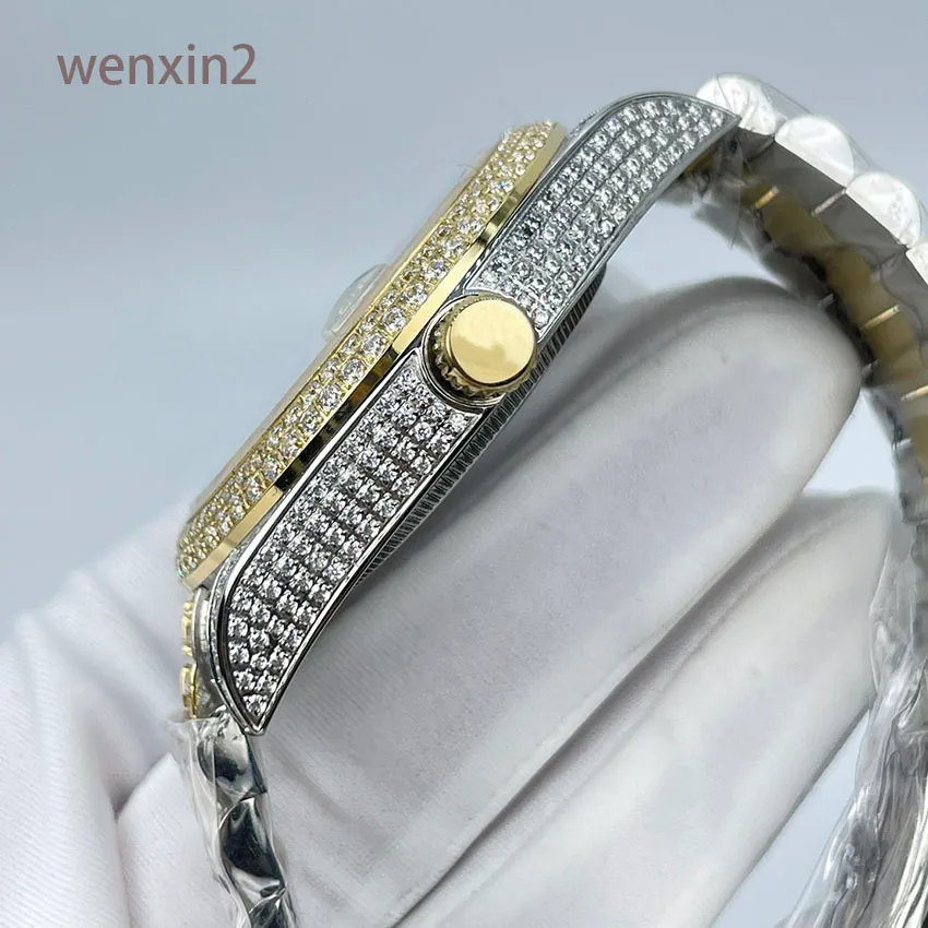 Klassiek vol diamanten herenhorloge Luxe 41 mm mechanisch automatisch roestvrijstalen zwarte Arabische cijfer blauwe wijzerplaat
