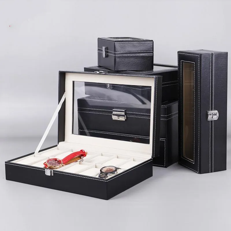 Boîte de montre en cuir, boîtier de rangement de bijoux, organisateur d'emballage 2 3 4 5 6 8 10 grilles d'affichage 220617