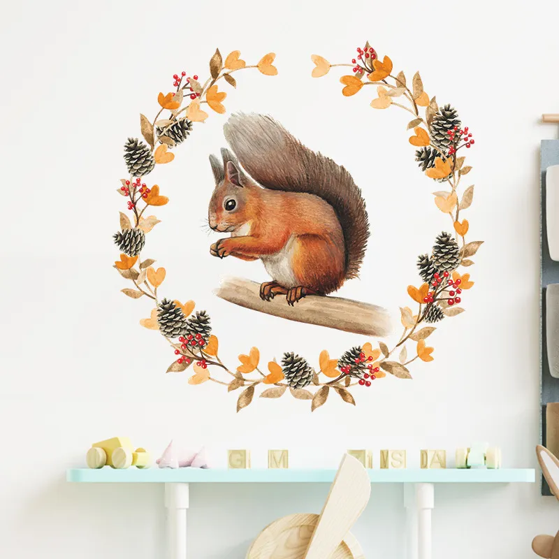 Cartoon Animal Stickers Wall Chids Rooms Squirrel Autocollants Enfants Chambre salon Decoration Home Decoration Paper Poundre Nursery