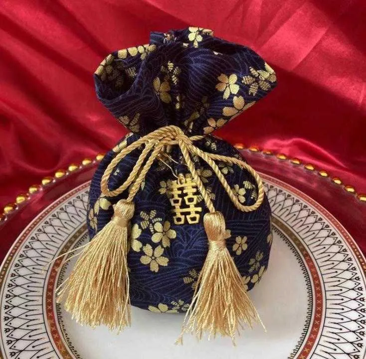 Ins estilismo de casamento suprimentos chineses festa favorecer caixa de saco de doces com mão creativo pano evento festivo