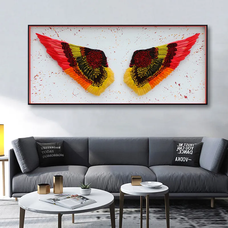 抽象的なスカンジナビアの羽ウイングキャンバスポスターと版画絵画モダンなカラフルな落書きアート写真の居間の装飾