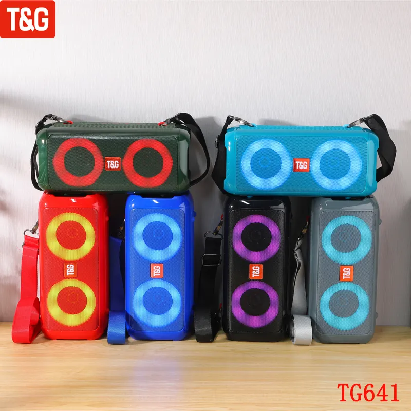 TG641 Tragbarer kabelloser Bluetooth-Lautsprecher, LED-Licht, Outdoor-Musik-Player, Stereo-Lautsprecher mit FM-Radio, integriertem Mikrofon