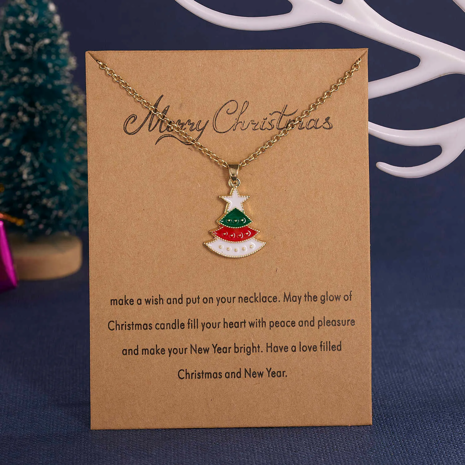 Мода эмаль Рождественская елка Санта 2022 Клаус Снеговик Кулон Ожерелье Ювелирные Изделия для Женщин Choker Clavicle Цепные карточки Партия Подарки