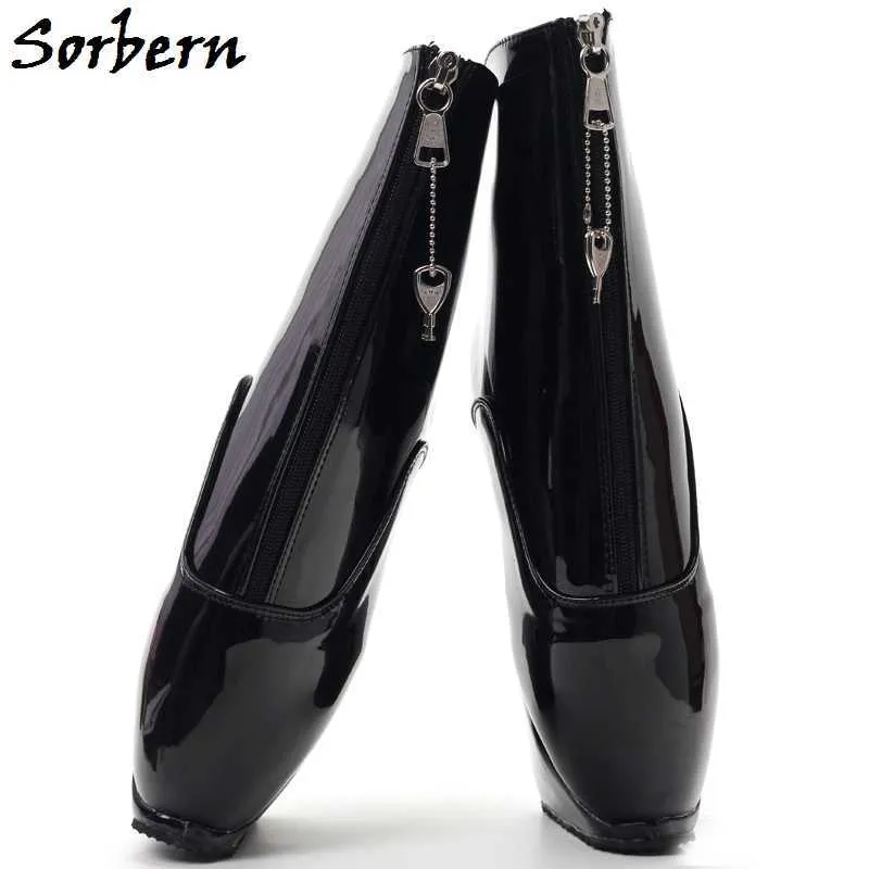 Sorbern Sexy Afsluitbare Rits Enkellaarzen Heelless Schoenen BDSM Fetish Teen Pijnlijke Boot Hidden Heel Schoenen Slaaf Schoenen Plus Size