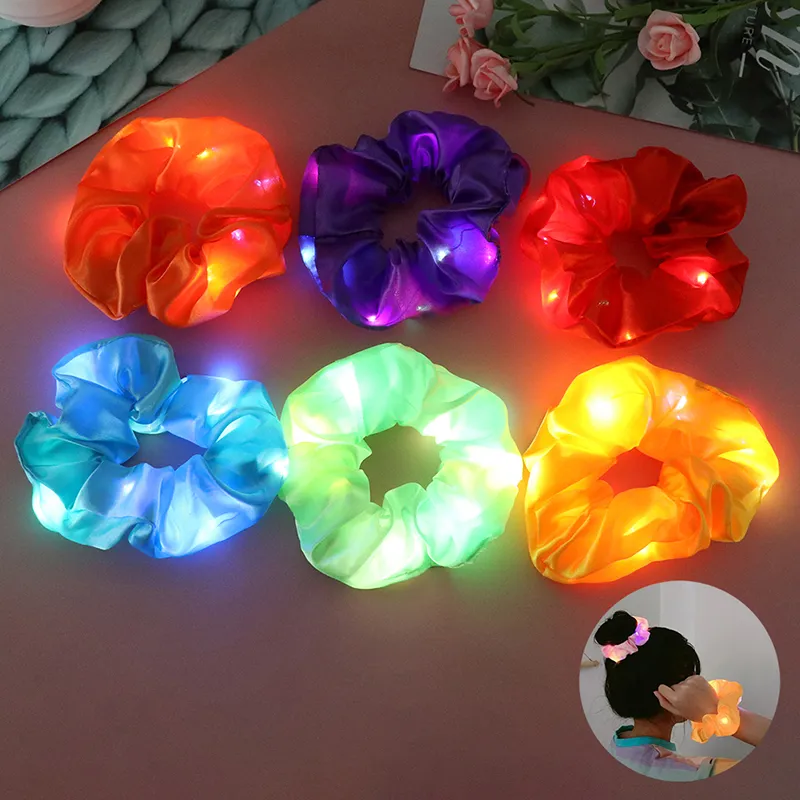 LED Lysande hårband Scrunchies Kvinnor Girls Headwear Rep Simple Wrist Band Rings Rings gummisträngar Hårtillbehör Stegbelysning