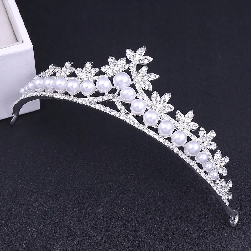 Crystal Pearl Bridal Bijoux Collier de couronne de mariage avec boucles d'oreilles Ornement de cheveux de mariée pour femmes accessoires 2203304355357