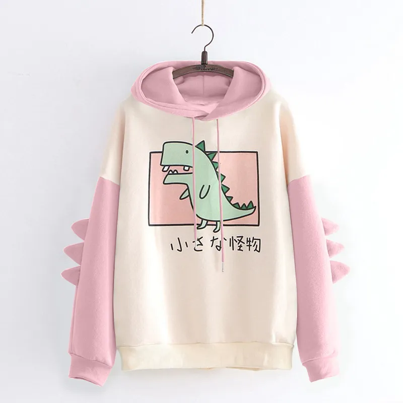 Felpe con cappuccio da donna Felpe con cappuccio oversize con dinosauro Cartoon Moda donna Casual Stampa stile coreano Addensare Felpa con cappuccio invernale dino Top 220919