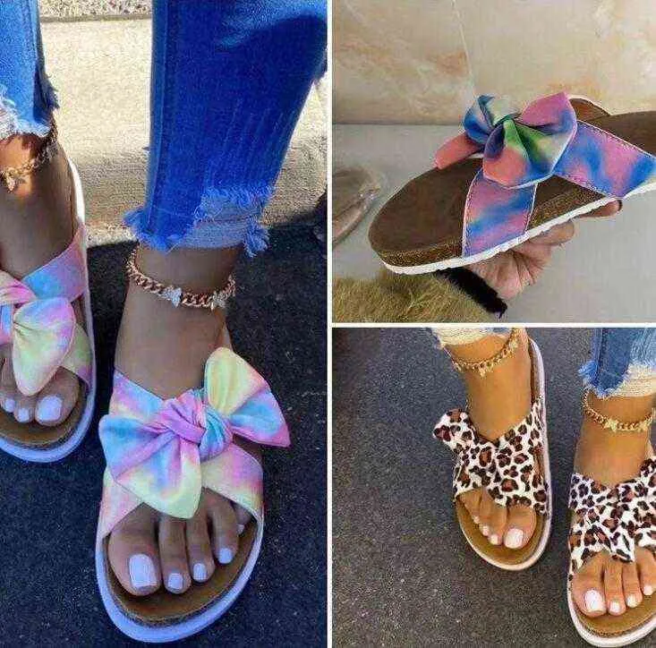 Estate nuove donne sandali con fiocco stampa leopardata piattaforma open toe scarpe da spiaggia di grandi dimensioni il tempo libero all'aperto pantofole220514
