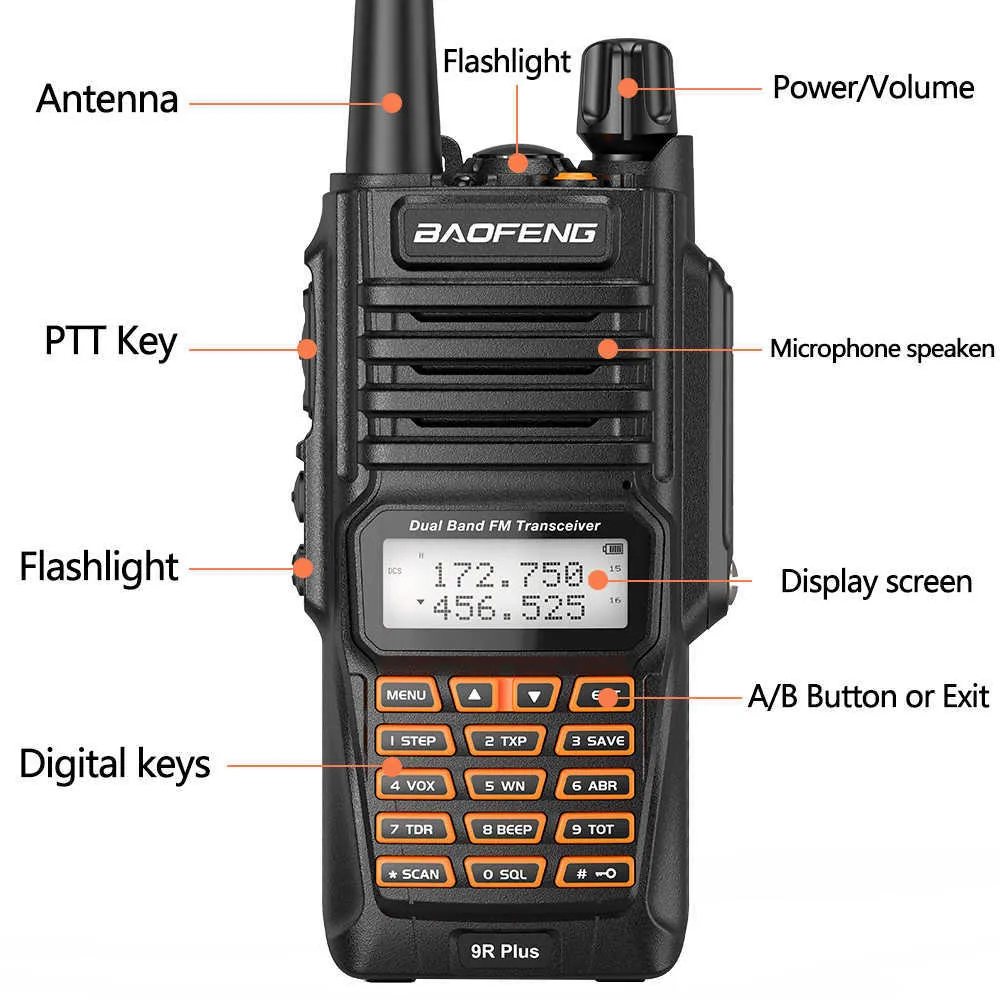 Baofeng UV-9R Plus IP68 Waterproof Walkie Talkie 10W Long Range Powerful CB Radio VHF/UHF Portable Ham UV9R hunting