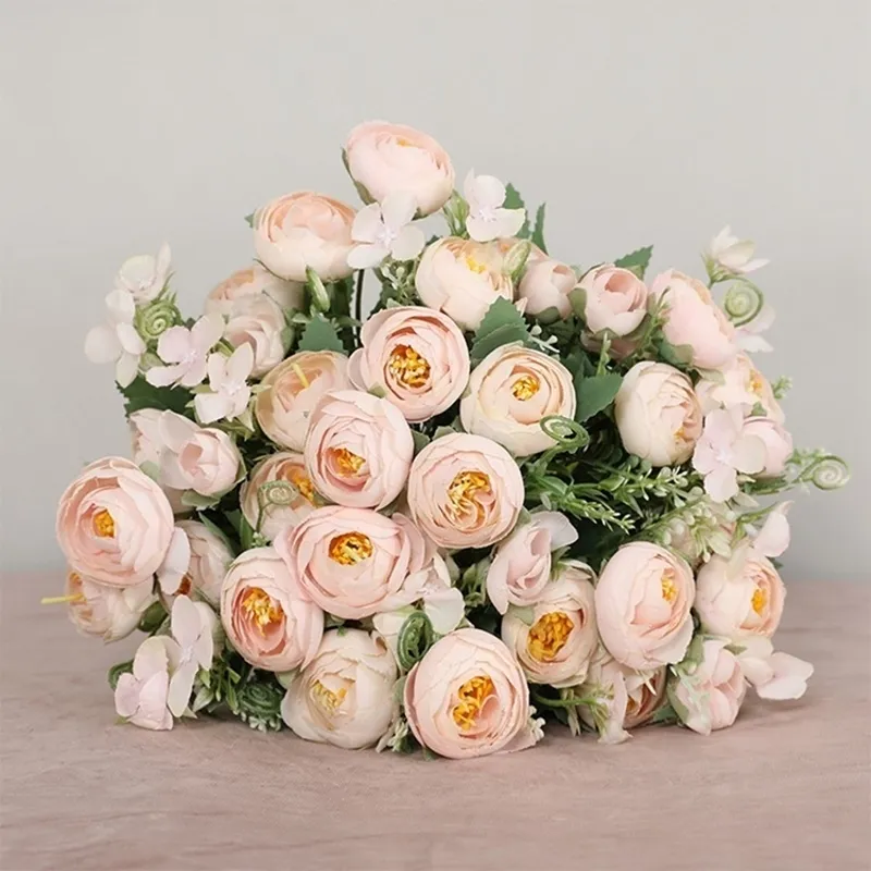 Decoratieve bloemen Kranaten Qifu Mini Rose 1 Bouquet Artificial Silk Flower Bra 220823