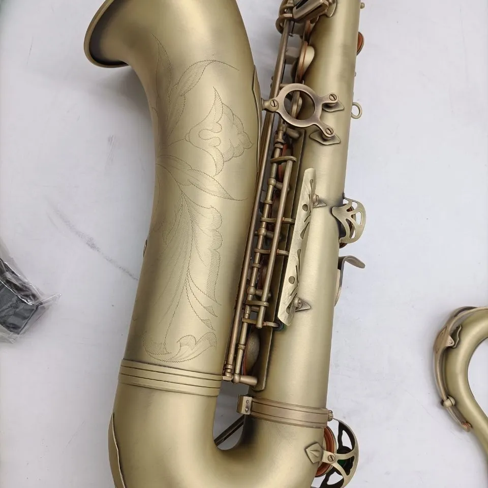 Saxophone ténor professionnel Bb rétro mat, instrument de jazz antique, artisanat de type traction, double nervure, ton de qualité professionnelle