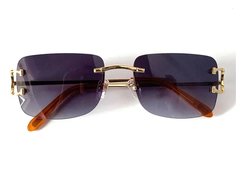 occhiali da sole vintage maschi design a forma quadrata senza cornice Uv400 oro lente a colori in chiaro 0104 con buff di cassa lenti multi colori200t