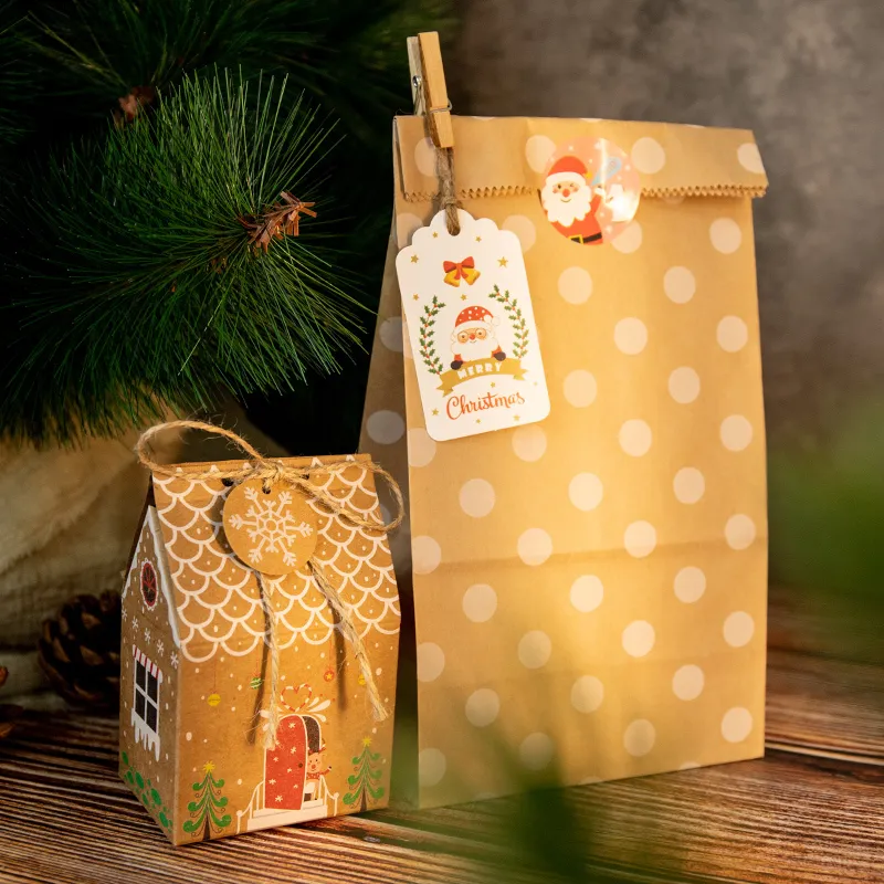 iCraft Weihnachts-Adventskalender, Lebkuchenhaus-Box, Kraftpapiertüte, Feiertags-Countdown-Geschenkverpackung für Kinder 220420