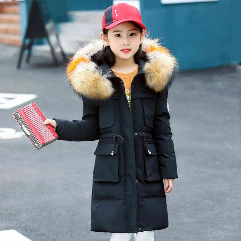 Winter Girls Coat Long Thick Warm Fur Collar Coat 3-12 Age Cuhk Kids Fashion Korean Version Quality childrens clothing J220718