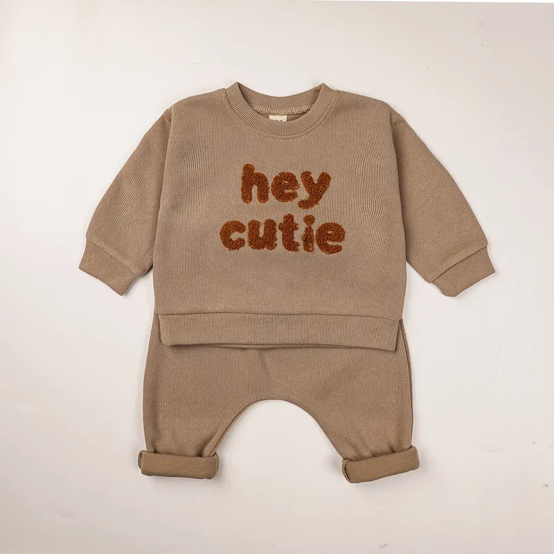 Europe Baby Cotton Kinting Clothing Set Kids Boys Girls Spring Clothes Loose Tracksude Pullovers Tops+Pants 2st Outfits 220509