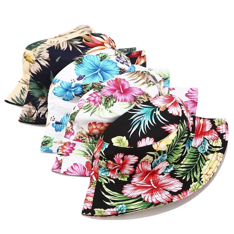 Flower Print Bucket Hat Reversible Fisherman Hat Women Men Outdoor Travel Sun Hat Panama Bucket Cap Hats For Girl 220514