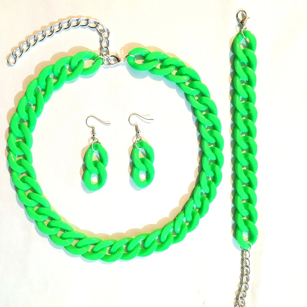 Designer Original Fluorescent Color Acrylic Chain Necklace Fashion 3-piece Jewelry