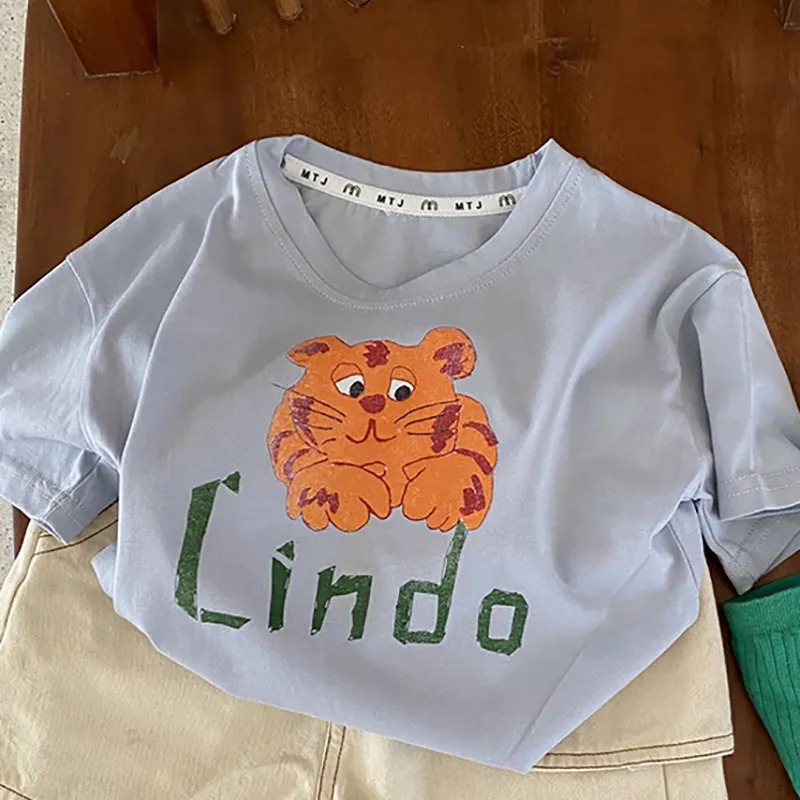 MILANCEL Kinder T-shirt Tier Alphabet Drucken Kurzen Ärmeln Kinder Baumwolle Kleidung Mädchen Tops 220426