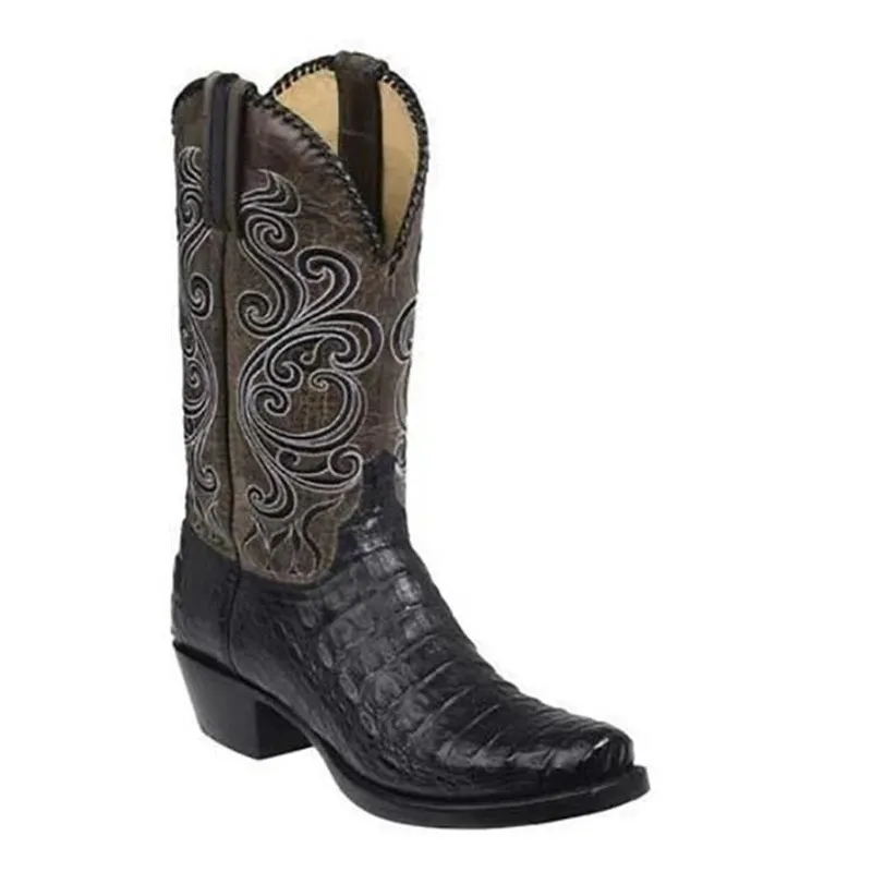 3 Kleur Mode Mannen Vrouwen Retro Geborduurde Cowboy PU Westerse Vierkante Neus Laarzen Plus Size 3448 220720