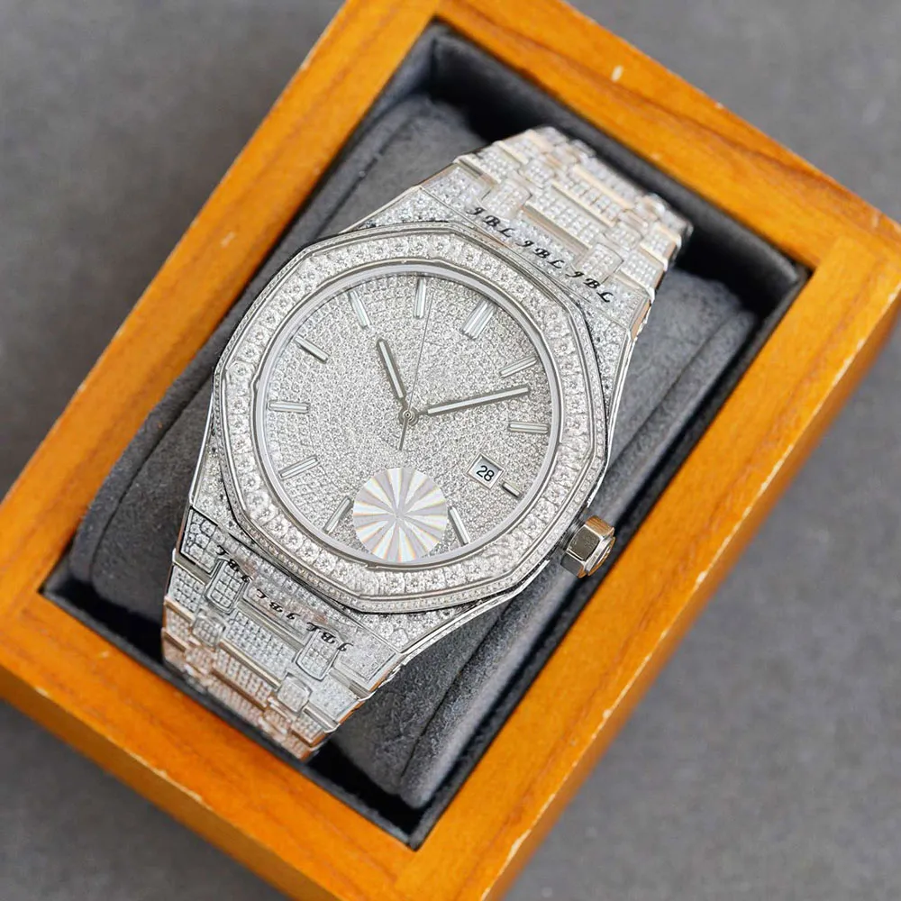 Handgefertigte Uhr voller Diamanten, automatische mechanische Herrenuhr, 40 mm, mit diamantbesetztem Stahl 904L, Saphir-Damengeschäft Wr273B